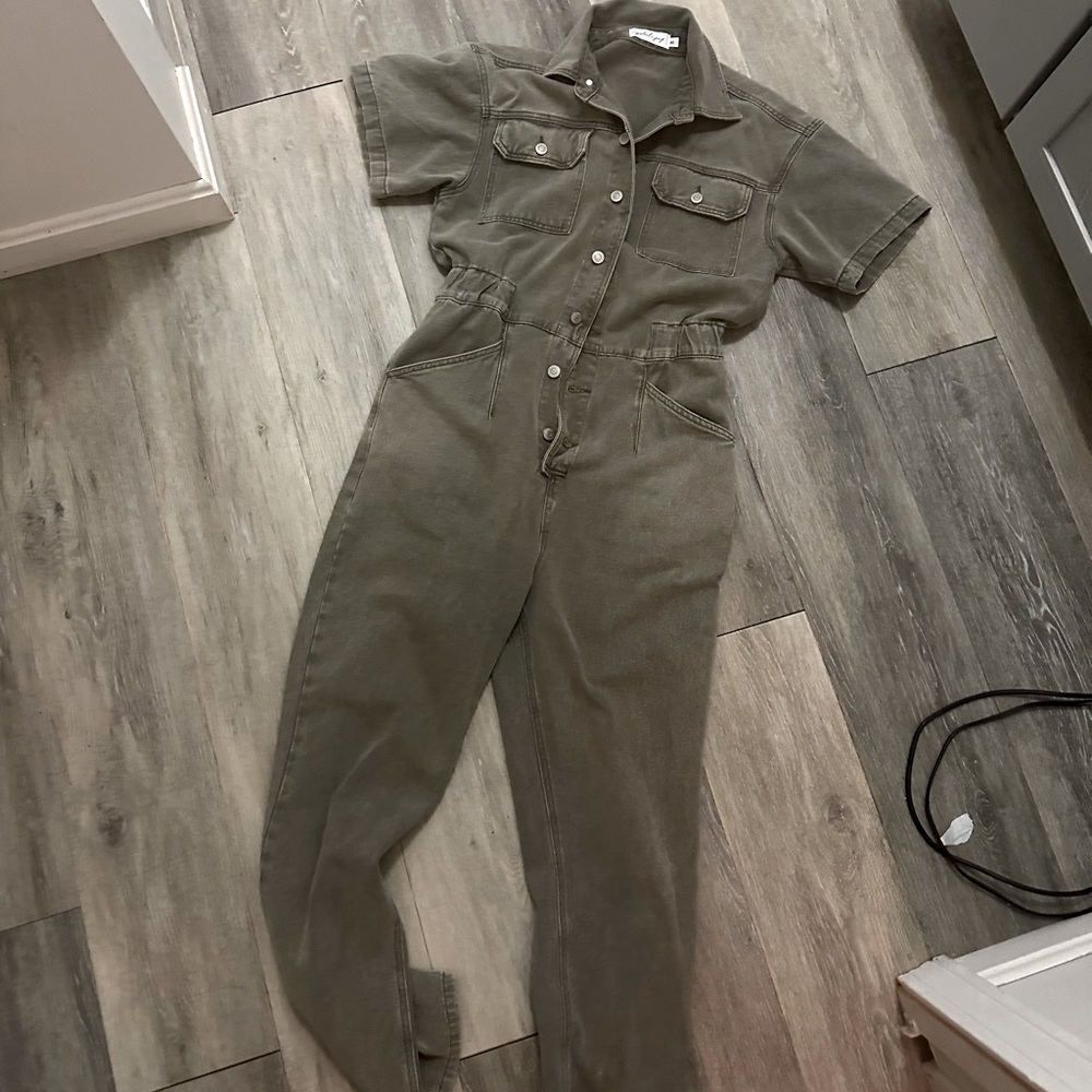 Denim button jump suit